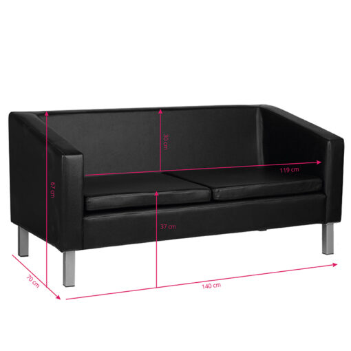 Sofa do poczekalni BM18003 czarna – trzyosobowa kanapa z ekoskóry do salonu i recepcji