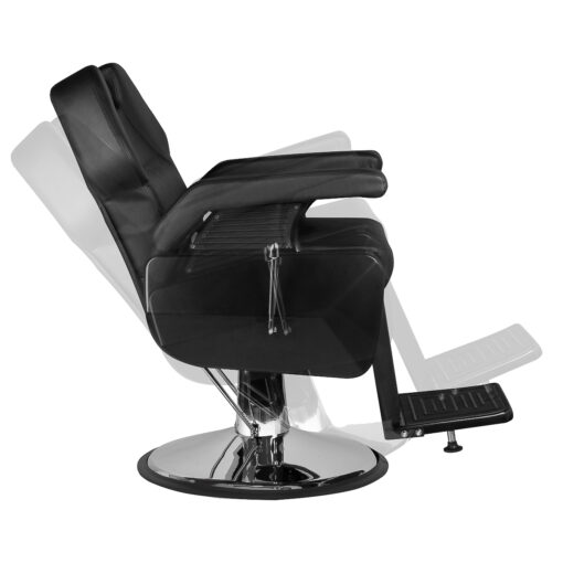 Hair System fotel barberski New York czarny – fotel do barber shopu z odchylanym oparciem i podnóżkiem