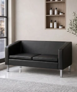 Sofa do poczekalni BM18003 czarna – trzyosobowa kanapa z ekoskóry do salonu i recepcji