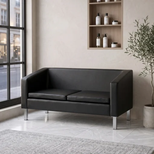 Sofa do poczekalni BM18003 czarna – trzyosobowa kanapa z ekoskóry do salonu i recepcji