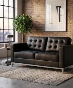 Sofa do poczekalni BM18019 czarna – dwuosobowa kanapa z ekoskóry do salonu i recepcji