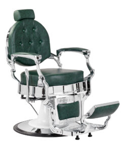 Gabbiano fotel barberski President Zielony z chromowaną ramą