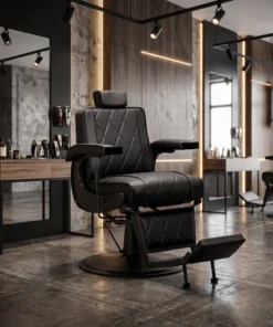 Hair System fotel barberski BM88066B czarny z czarną ramą – fotel do barber shopu z podnośnikiem